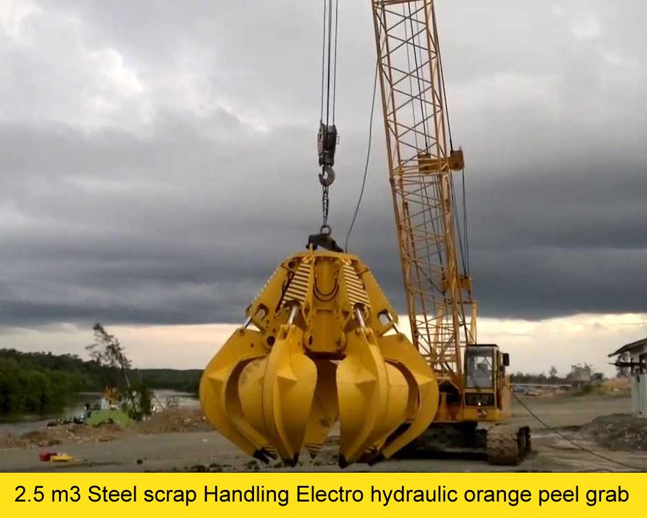 2.5 m3 Steel scrap Handling Electro hydraulic orange peel grab