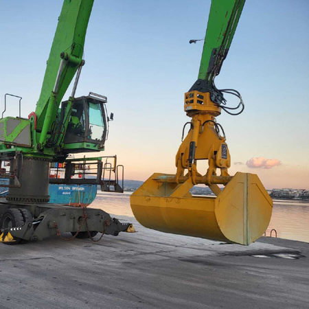 Hydraulic clamshell grab bucket for grab cranes